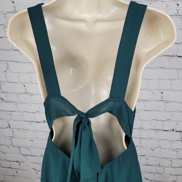 Azazie Dark Green Chiffon Tie Back Padded Bridesmaid Maxi Dress Gown Size C - Picture 12 of 16